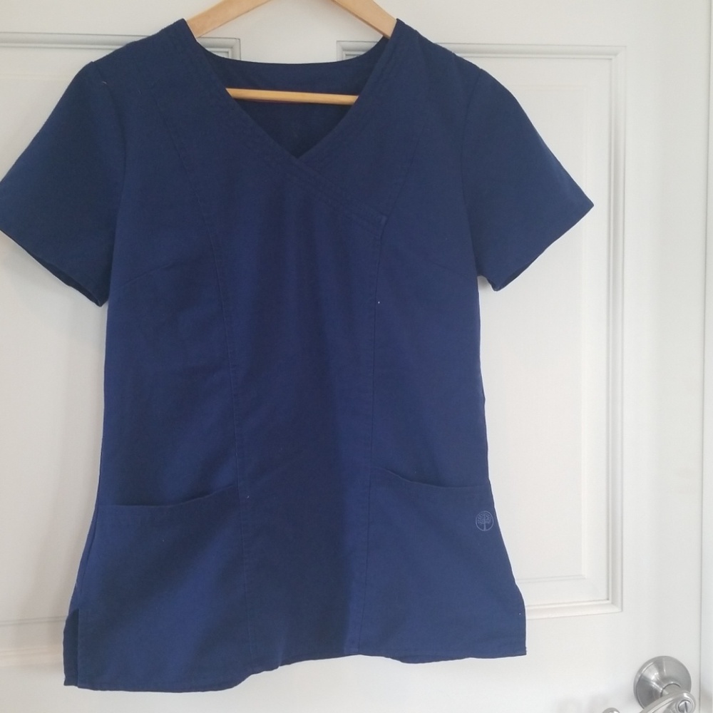 Xs navy blue healing hands purple label scrub top